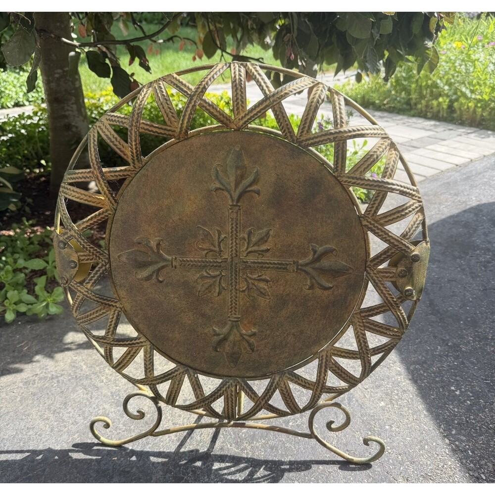Large 18.5" Ornate Circular Metal Medallion Wall Art or Tabletop Stand